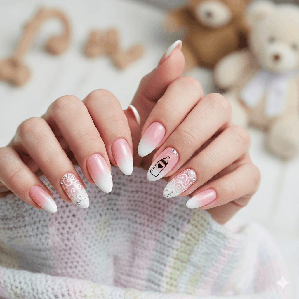 Nageldesign für Babyboomer Nailart Ideen Babyboomer Glitzer-Akzente