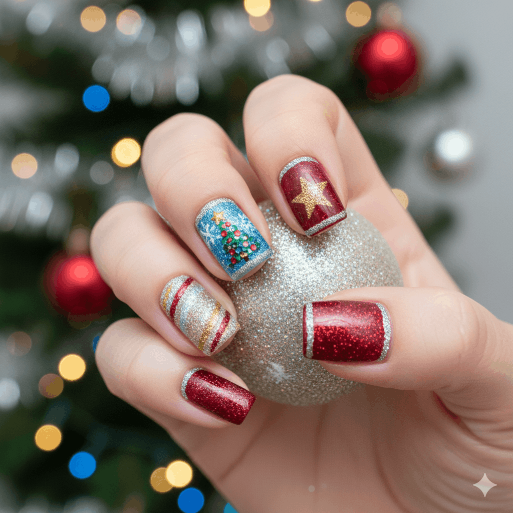 Nailart Glitzer-Designs für Weihnachten
