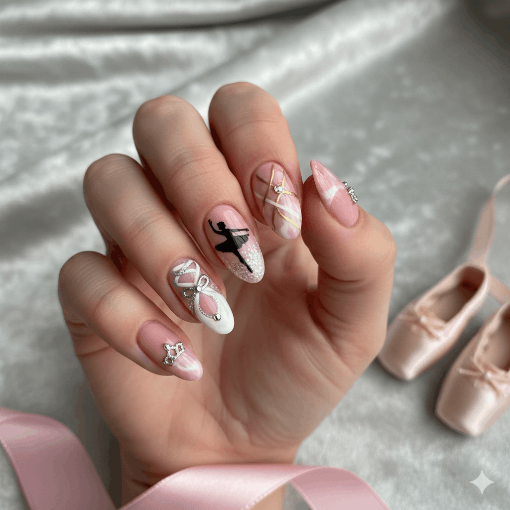 Verspielte Nägel pink niedlich Nailart Ballerina