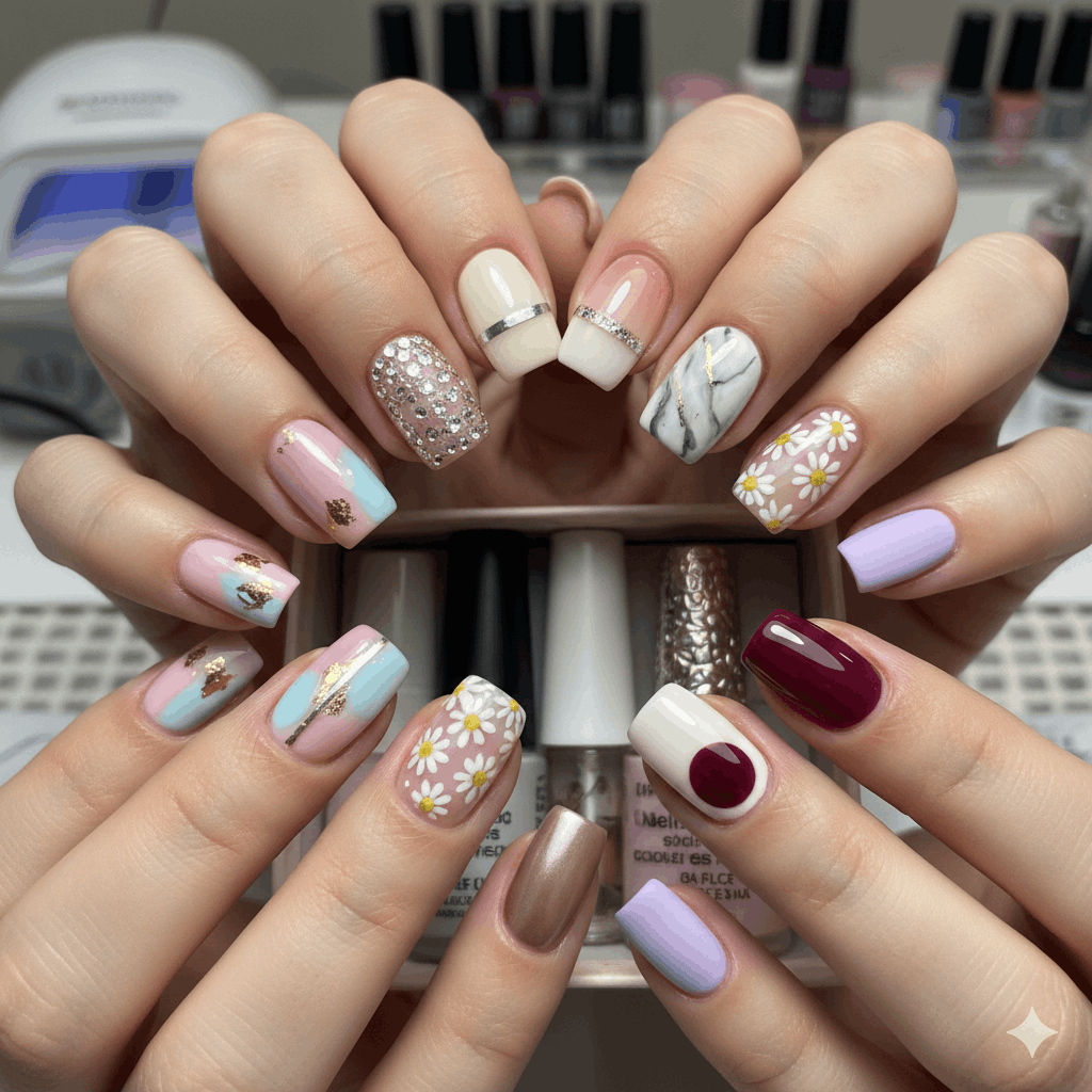 bunte Nägel Muster Squoval Nägel Die besten Design-Ideen für einen modernen, natürlichen Look