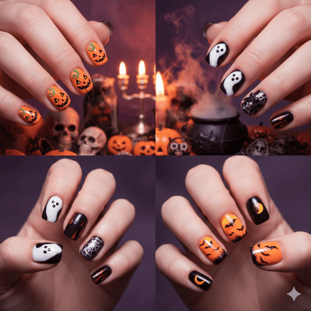 gruselige Nägel Geister Kürbisse Nailart Ideen Halloween