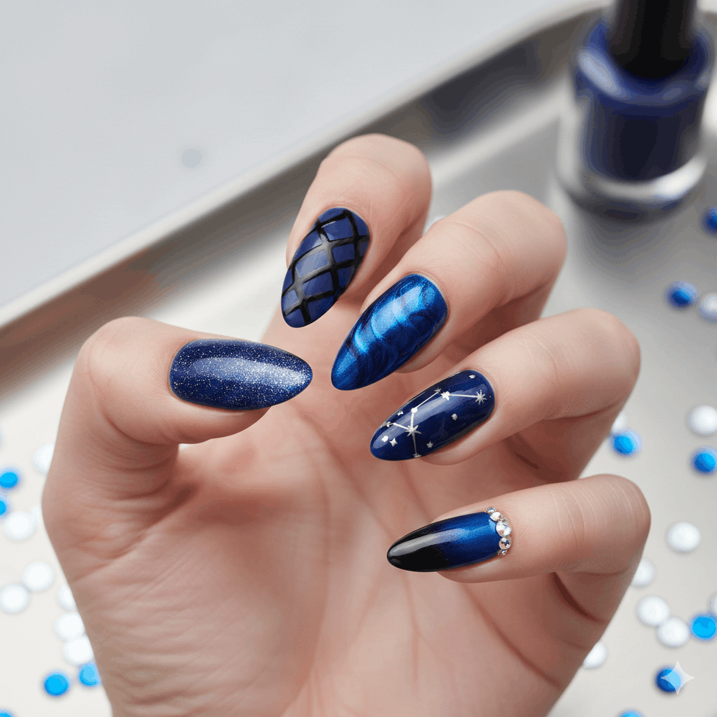 traumhafte blaue Fingernägel Nailart Dunkelblau