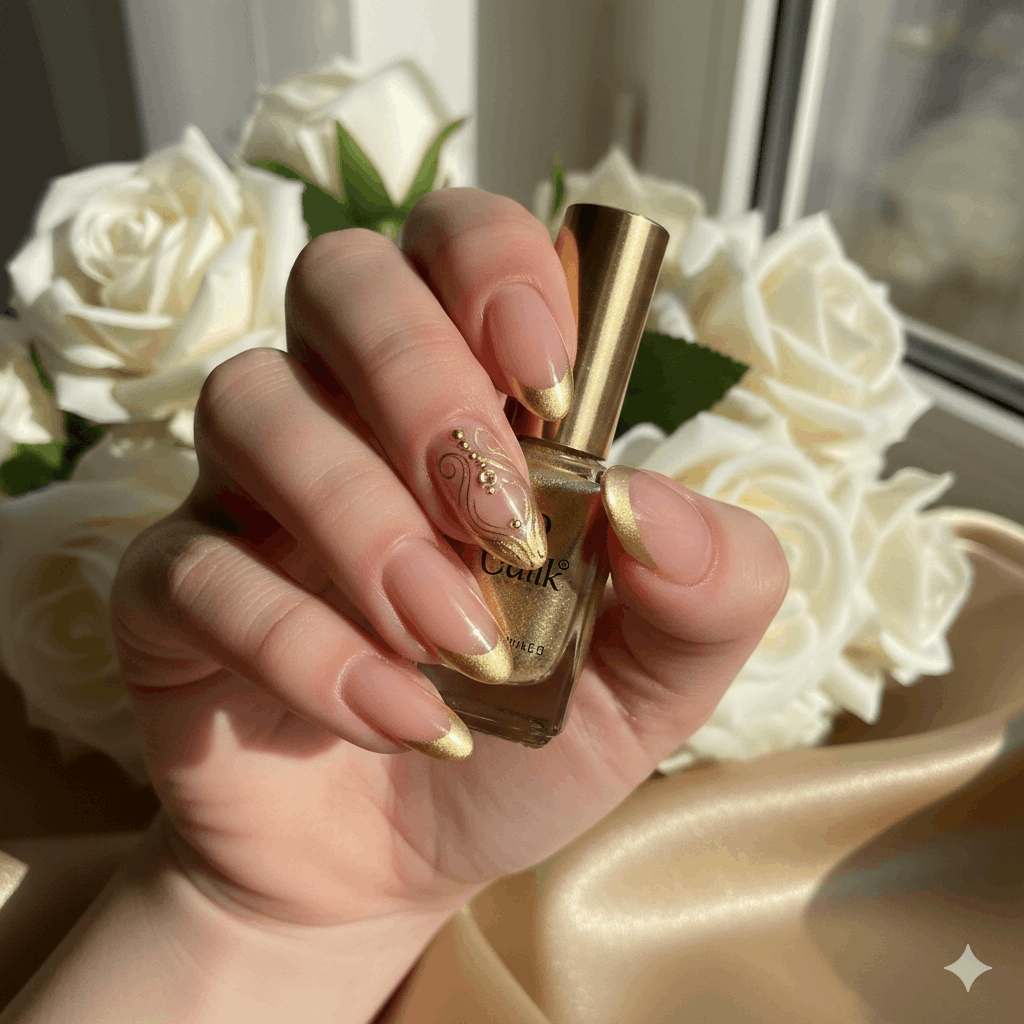 Nail Art Gold French – French Nägel mit Gold & Glitter