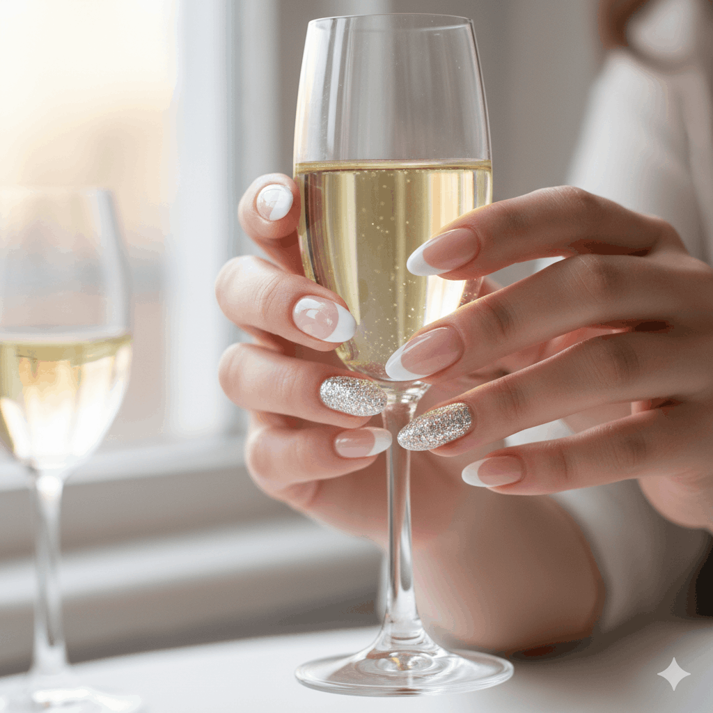 Nageldesign French Weiß Glitzer 2026 – Eleganter Trend mit Glamour