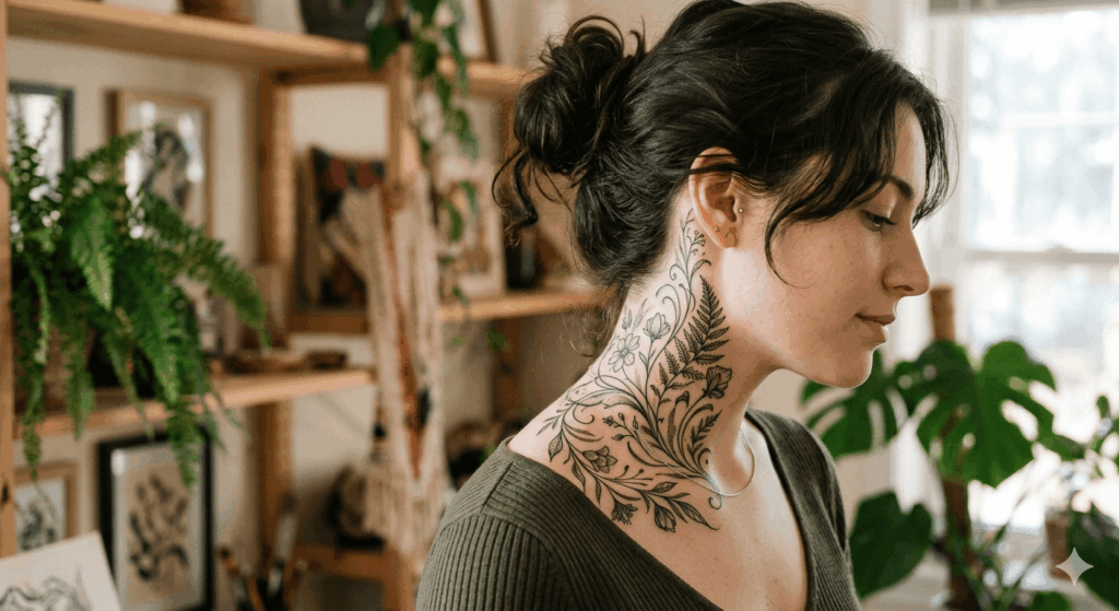 Frau Tattoo Hals Ideen 2026 Stilvolle, moderne Neck-Tattoo-Inspirationen