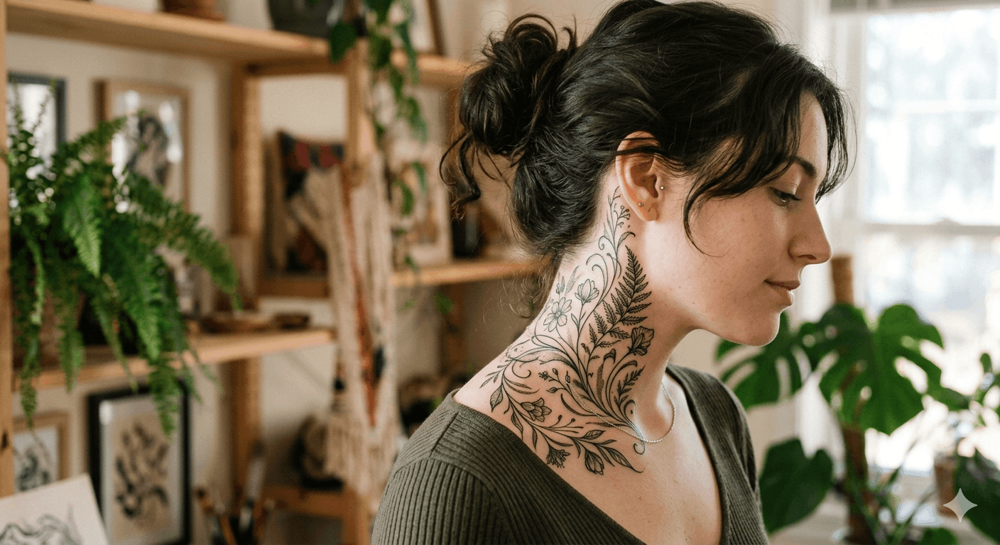 Frau Tattoo Hals Ideen 2026 Stilvolle, moderne Neck-Tattoo-Inspirationen