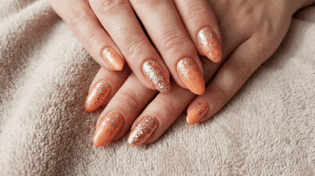 Nageldesign Apricot Glitzer Ideen 2026 Die schönsten Trends für strahlende Nägel