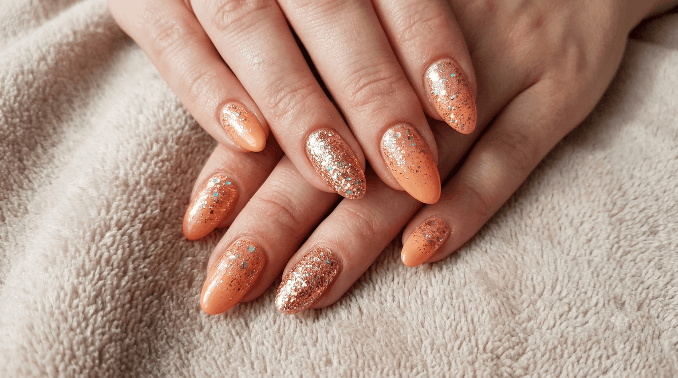 Nageldesign Apricot Glitzer Ideen 2026 Die schönsten Trends für strahlende Nägel