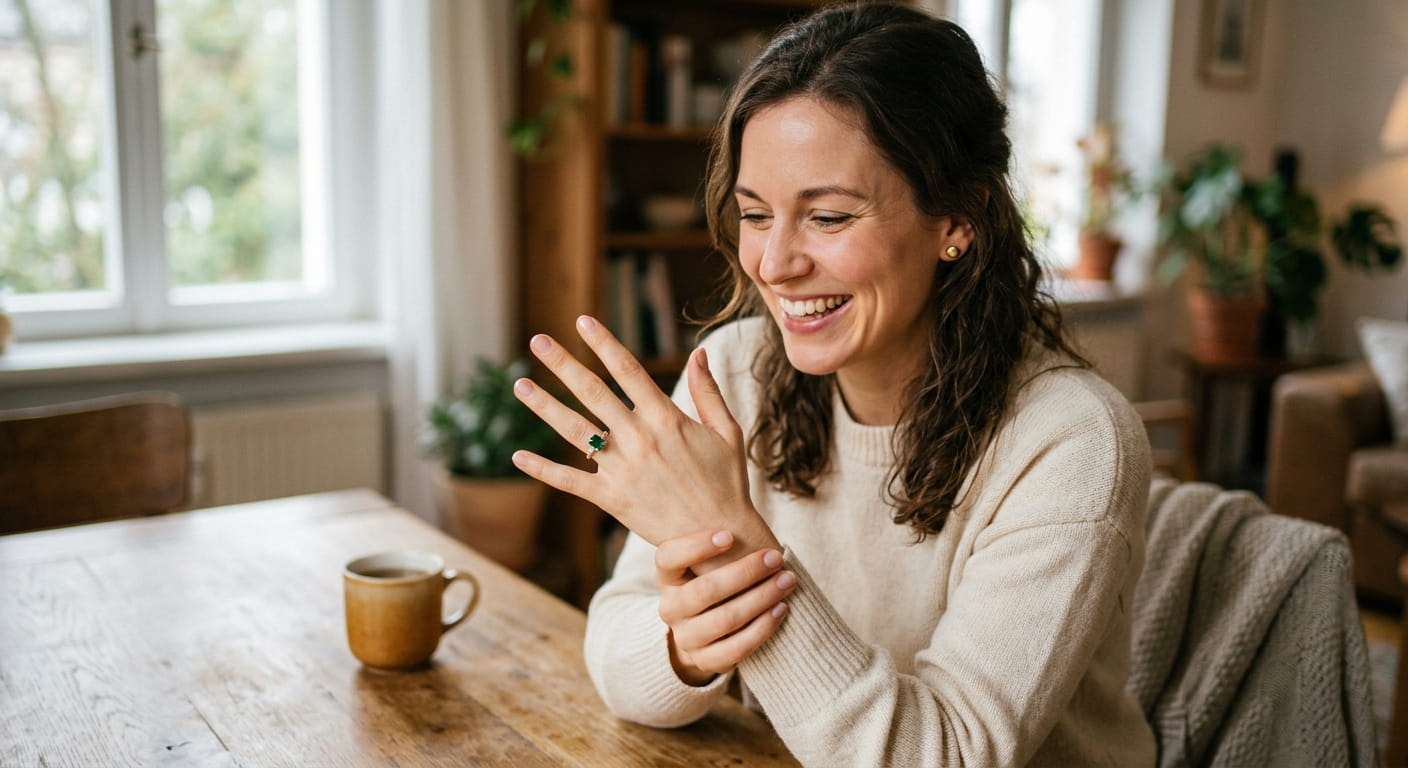 glückliche Frau neuer Ring